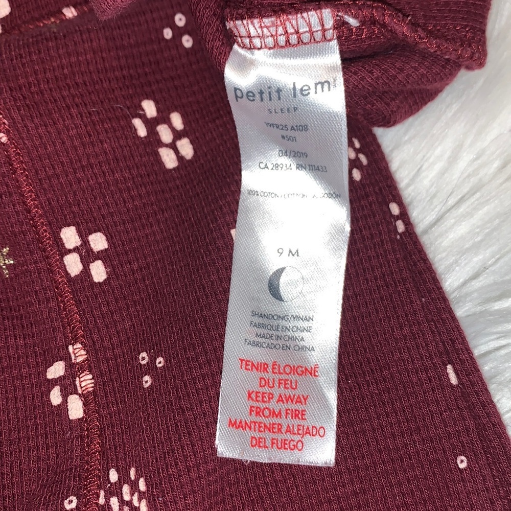 Petit Lem Thermal Printed 2 Piece Sleepwear Set Size 9M Burgundy/Pink - Picture 10 of 10